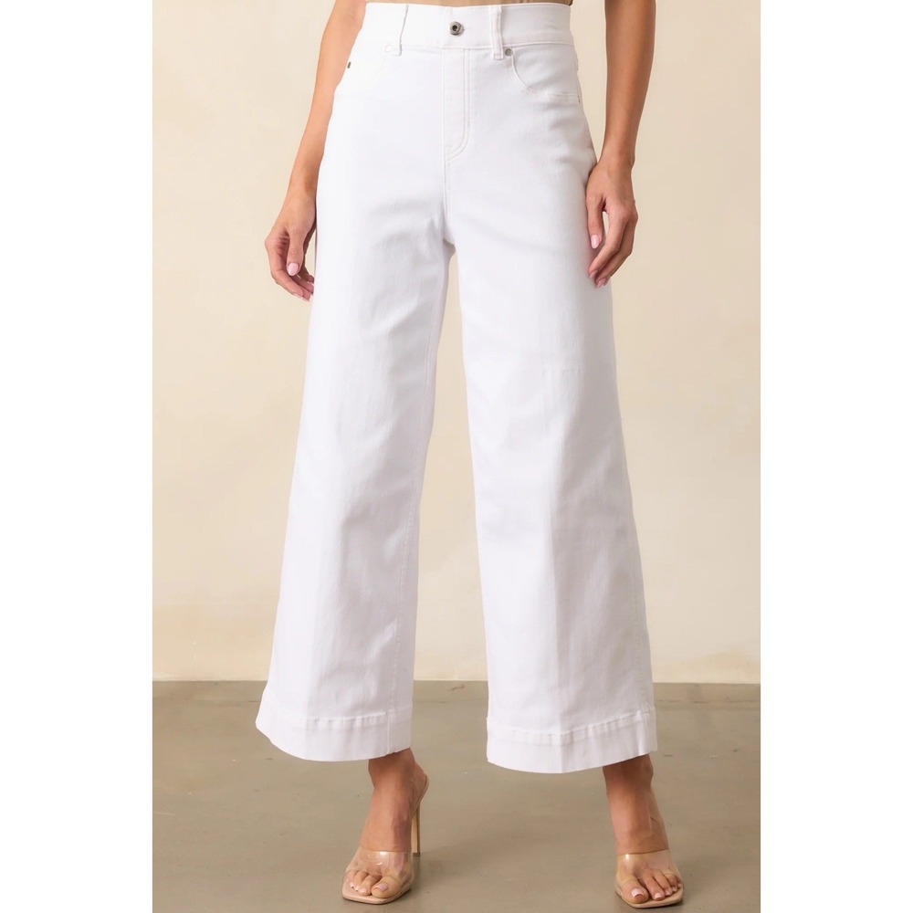 SPANX Shapewear Cropped Wide-Leg Jeans Nautical Large White Stretch Pull On